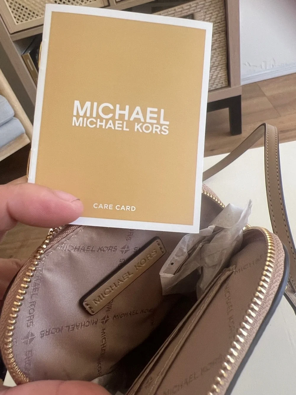 Michael Kors Taupe Pebbled Leather Crossbody with Gold Hardware
